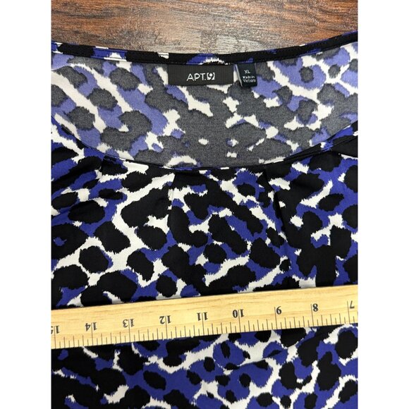 APT. 9 Womens XL Blue Black Animal Print Midi Sheath Dress Stretch Short Sleeve - Picture 9 of 11